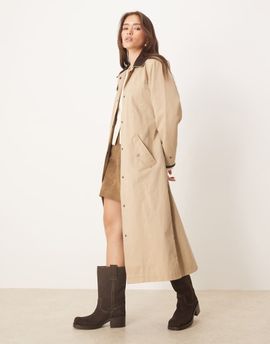 Abercrombie & Fitch Abercrombie & Fitch waxed cotton maxi trench coat in tan-Green