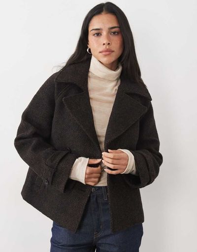 Abercrombie & Fitch Abercrombie & Fitch wool blend jacket in brown herringbone