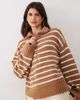 Abercrombie & Fitch Abercrombie & Fitch wool blend knit 1/4 zip sweater in white and brown stripes-Multi - 4
