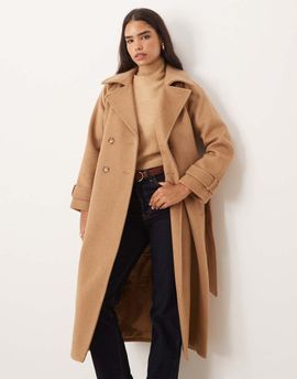 Abercrombie & Fitch Abercrombie & Fitch wool blend maxi belted trench coat in camel-Neutral