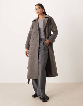 Abercrombie & Fitch Abercrombie & Fitch wool blend maxi trench coat in gingham-Multi