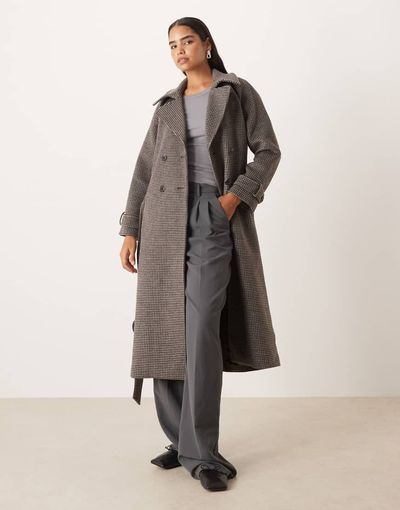 Abercrombie & Fitch Abercrombie & Fitch wool blend maxi trench coat in gingham-Multi