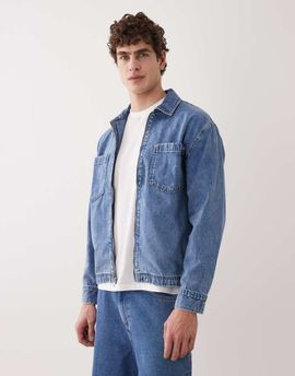Abercrombie & Fitch Abercrombie & Fitch workwear zip denim jacket in indigo-Blue