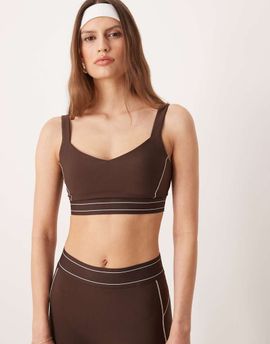 Abercrombie & Fitch Abercrombie & Fitch YPB sculpt built in support sports bra in brown - part of a set