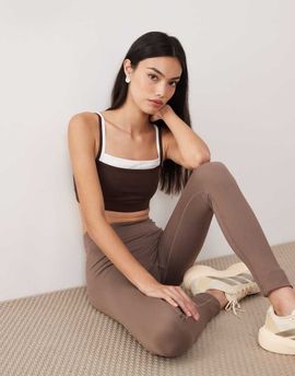 Abercrombie & Fitch Abercrombie & Fitch YPB sweetheart contrast trim sports bra in brown