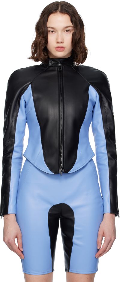 ABRA ABRA Black & Blue Wet Leather Jacket