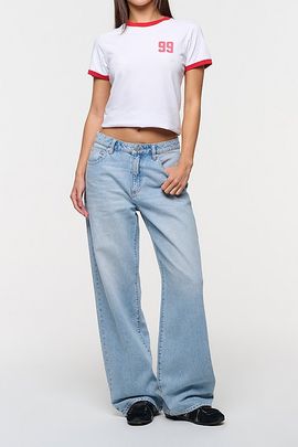 Abrand Jeans Abrand Jeans 99 Boyfriend Ringer Tee in White, Women's at Urban Outfitters