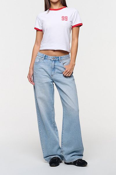 Abrand Jeans Abrand Jeans 99 Boyfriend Ringer Tee in White, Women's at Urban Outfitters