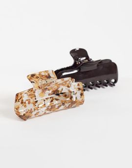 Accessorize Accessorize 2 pack claw clips in tortoiseshell and deep plum-Brown