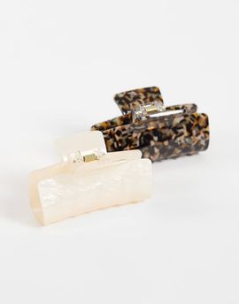 Accessorize Accessorize 2 pack tabby tort claw clips in tort and white-MULTI