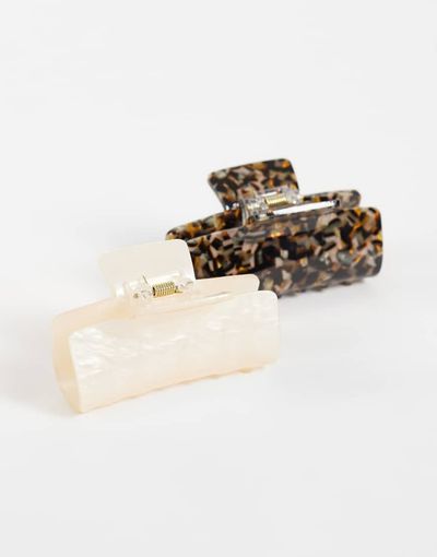 Accessorize Accessorize 2 pack tabby tort claw clips in tort and white-MULTI