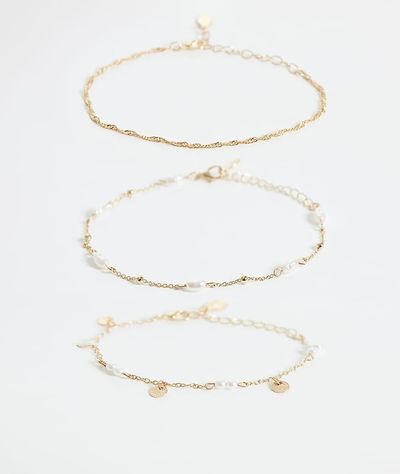 Accessorize Accessorize 3-pack faux pearl & coin anklets in gold