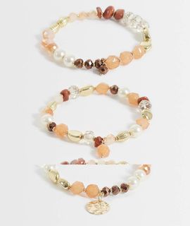 Accessorize Accessorize 3-pack mixed stone stretch bracelets in neutrals-Multi