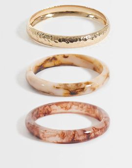 Accessorize Accessorize 3-pack skinny resin and metal bangles in neutrals-Multi