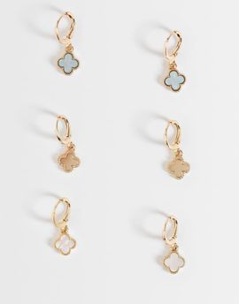 Accessorize Accessorize 3 pack faux pearl clover mini hoops in pastels-MULTI