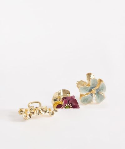 Accessorize Accessorize 3 pack metal enamel floral hair claw clips in gold