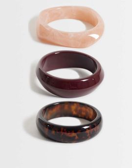 Accessorize Accessorize 3 pack resin bangles in burgundy, tort and pink-MULTI