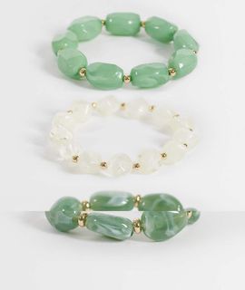 Accessorize Accessorize 3 pack resin nugget bracelets in green and white