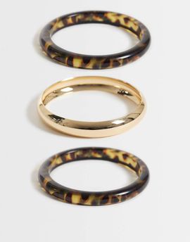 Accessorize Accessorize 3 pack thin bangles in tort and gold-MULTI