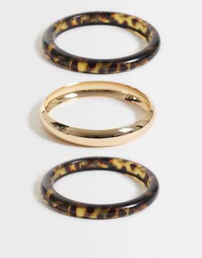 Accessorize Accessorize 3 pack thin bangles in tort and gold-MULTI