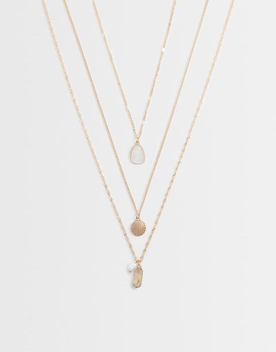 Accessorize Accessorize 3 row delicate shell necklace in gold tone