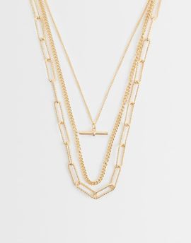 Accessorize Accessorize 3 row delicate t-bar necklace in gold tone