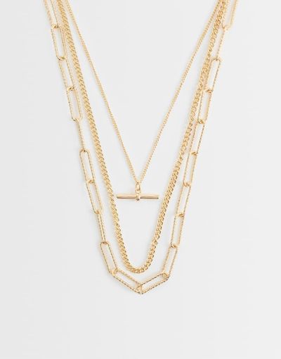 Accessorize Accessorize 3 row delicate t-bar necklace in gold tone