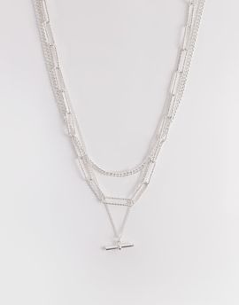 Accessorize Accessorize 3 row delicate t-bar necklace stack in silver tone-Gold