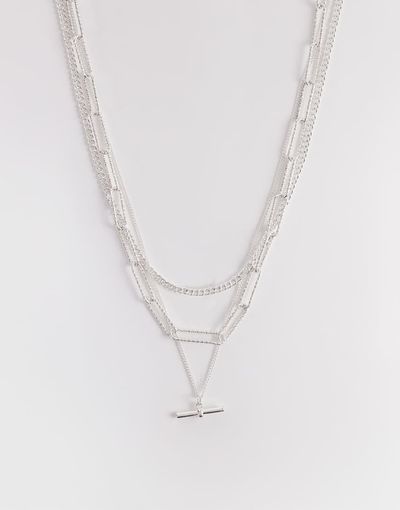 Accessorize Accessorize 3 row delicate t-bar necklace stack in silver tone-Gold
