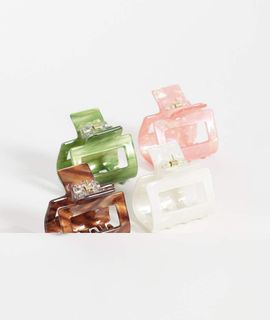 Accessorize Accessorize 4 pack ancient square claw clip in pastels-Multi