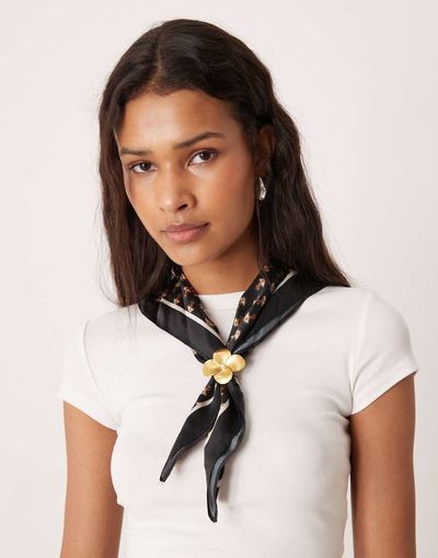 Accessorize Accessorize abstract motift printed scarf in black