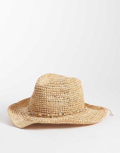 Accessorize Accessorize bead trim straw cowboy hat in beige-Neutral