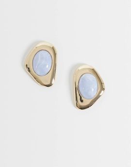 Accessorize Accessorize blue stone molten shield stud earrings in gold