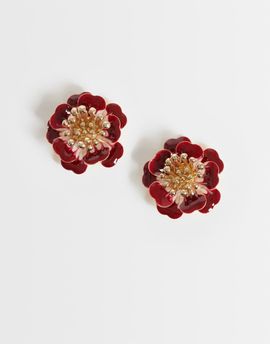 Accessorize Accessorize burgundy enamel flower mini stud earring in gold-RED
