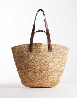 Accessorize Accessorize double strap beach basket shoulder bag in beige-Neutral