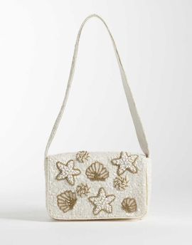 Accessorize Accessorize embellished shell shoulder bag in cream-White