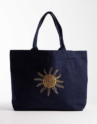 Accessorize Accessorize embellished sun shopper bag in navy