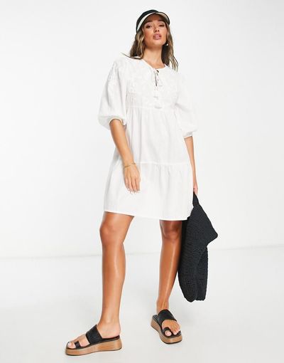 Accessorize Accessorize embroidered throwover beach summer dress in white