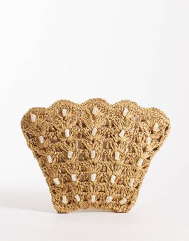 Accessorize Accessorize faux pearl shell wristlet purse in beige-Neutral