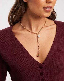 Accessorize Accessorize faux pearl t-bar collar necklace in white-Gold