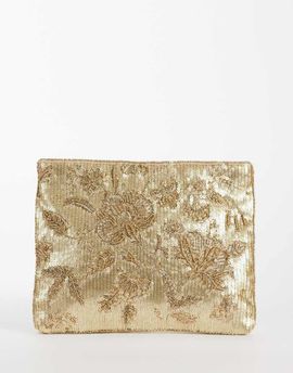 Accessorize Accessorize floral embroidered zip top clutch in gold