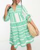 Accessorize Accessorize flute sleeve jacquard beach summer mini dress in green & white - 1