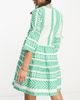 Accessorize Accessorize flute sleeve jacquard beach summer mini dress in green & white - 2