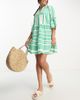 Accessorize Accessorize flute sleeve jacquard beach summer mini dress in green & white - 4