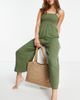 Accessorize Accessorize frill shoulder beach jumpsuit in khaki-Green - 4