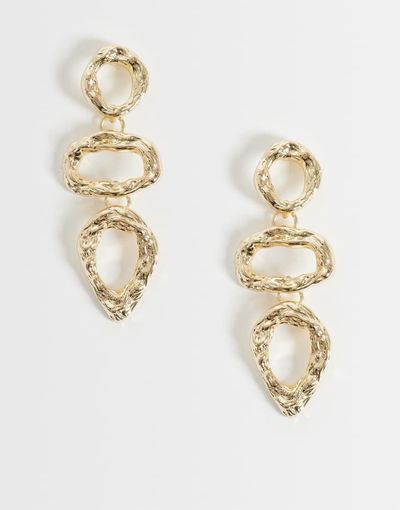 Accessorize Accessorize hammered cutout triple drop earrings in gold