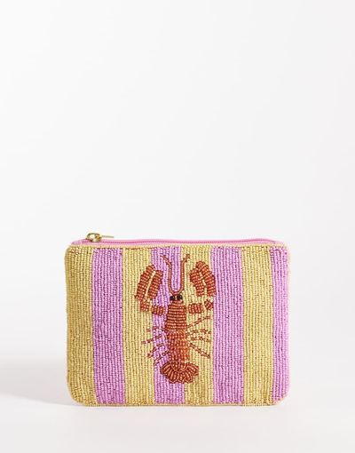 Accessorize Accessorize lobster striped beaded pouch purse in pink and yellow
