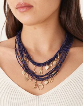 Accessorize Accessorize midnight bead charm layered necklace in black
