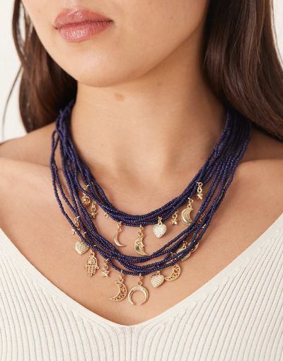 Accessorize Accessorize midnight bead charm layered necklace in black