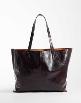 Accessorize Accessorize minimal high shine tote bag in chocolate-Brown